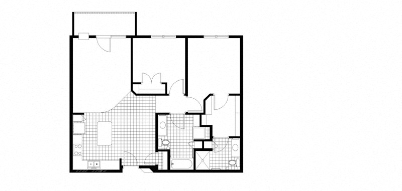 Floor plan for 2 beds, 2 baths, 1099 sqft